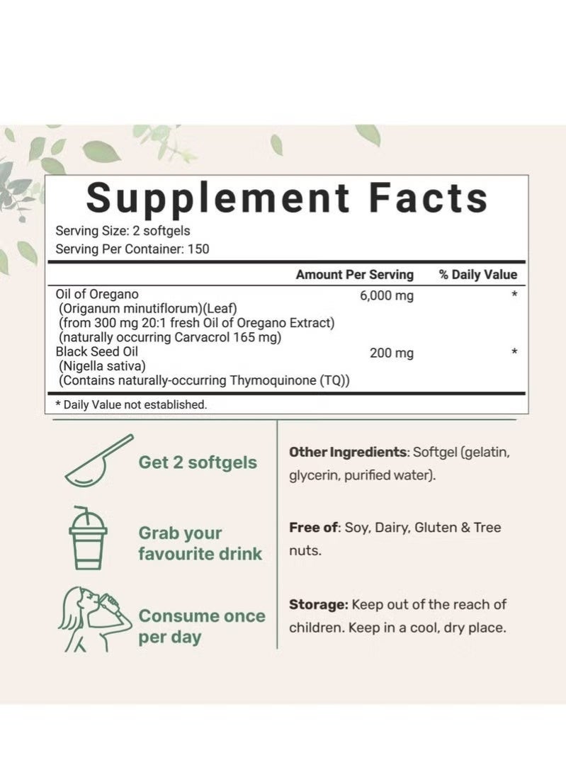 Oil Organic Oregano & Black Seed Oil Softgels | 180 Capsules Non-GMO Supplement | Natural Oregano Oil Extract for Immune Support & Wellness - Image 3